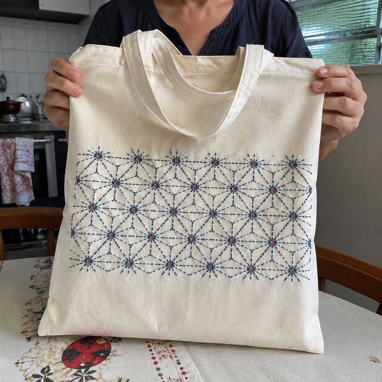 Trabalho de aluna: ecobag com bordado Sashiko